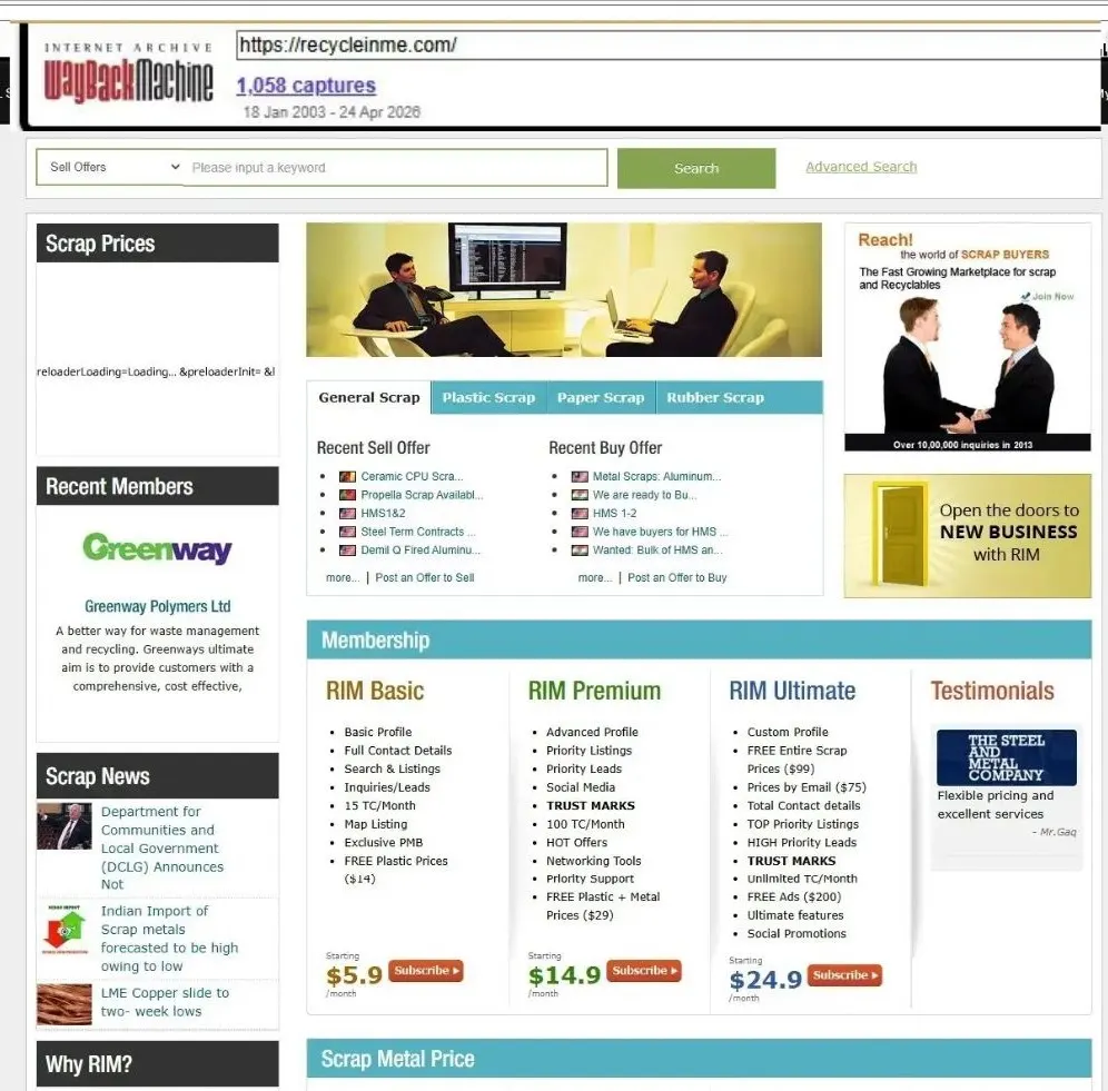 RecycleInMe platform screenshot from 2014 with enhanced features
