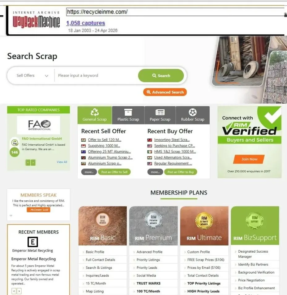 RecycleInMe website design from 2019 showing modern interface