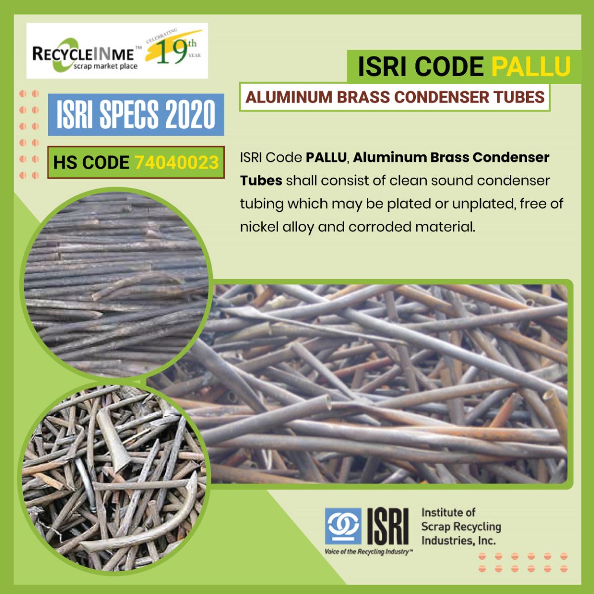 ISRI CODE: PALLU - ALUMINUM BRASS CONDENSER TUBES
