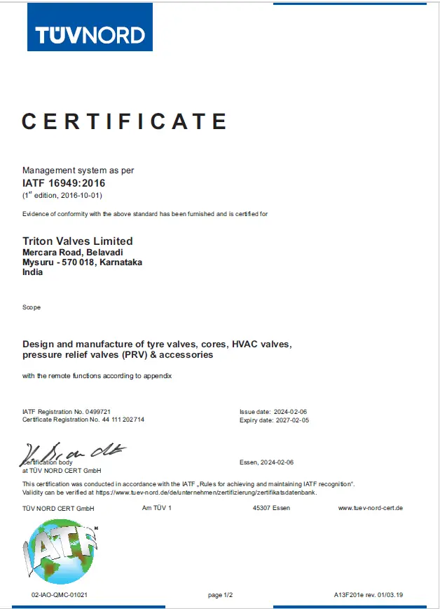 Recycleinme Verified Credential for TRITON VALVES LTD