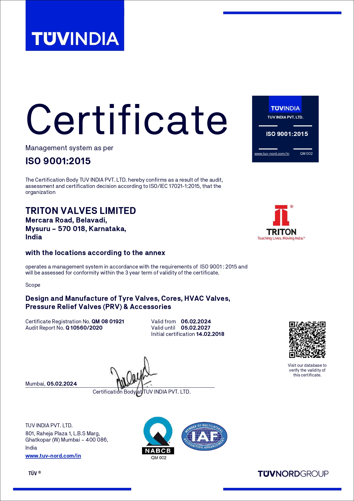 Recycleinme Verified Credential for TRITON VALVES LTD