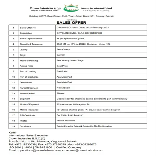 OTHER | Cryolite-Based Slag Conditioner